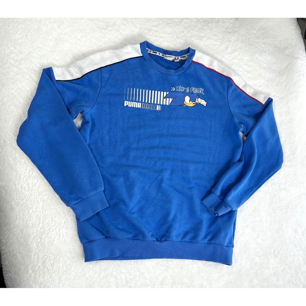 Puma Sonic the Hedgehog youth boys large graphic crewneck blue sweatshirt kids